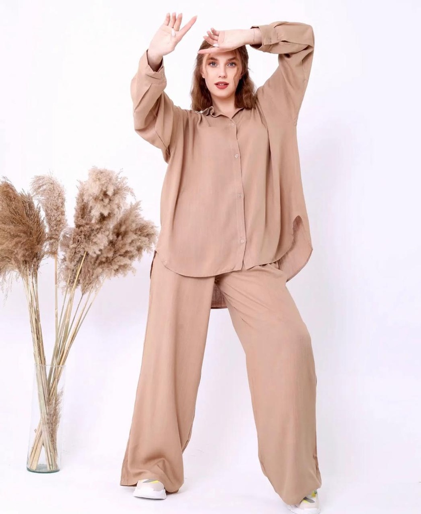 Plain Classic Details Pants Set